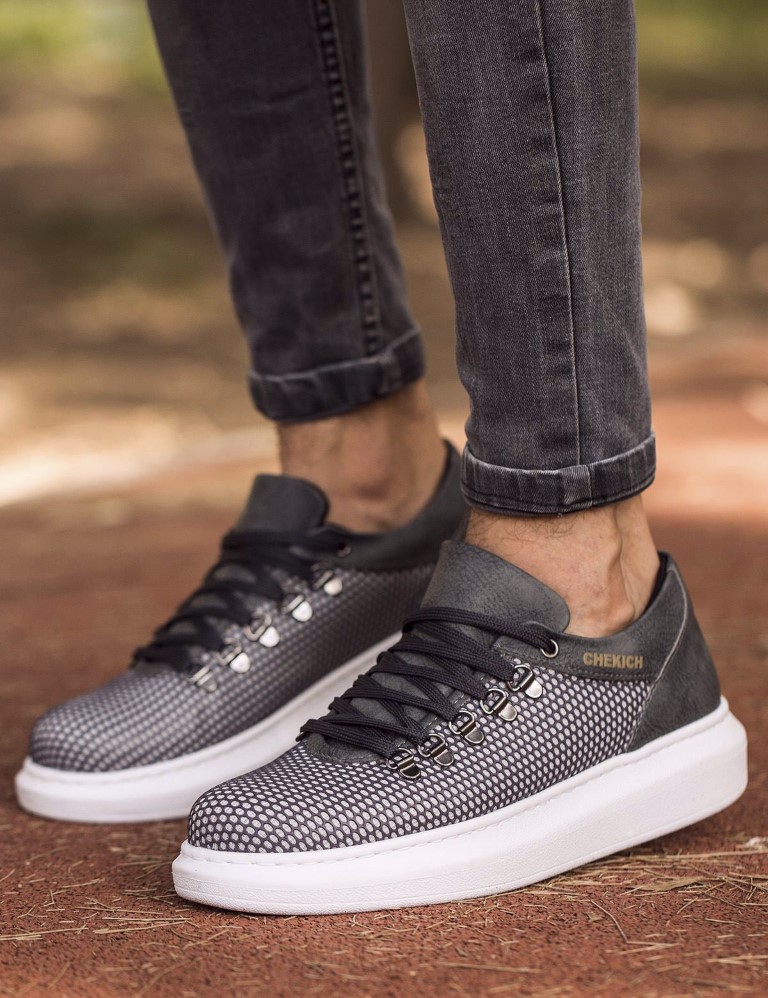 Ανδρικά ανθρακί Sneakers δερματίνη ανάγλυφο σχέδιο CH021G φωτογραφία